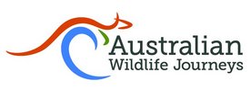 Logo Australian Wildlife Journeys, Känguruh rot, blau, grün